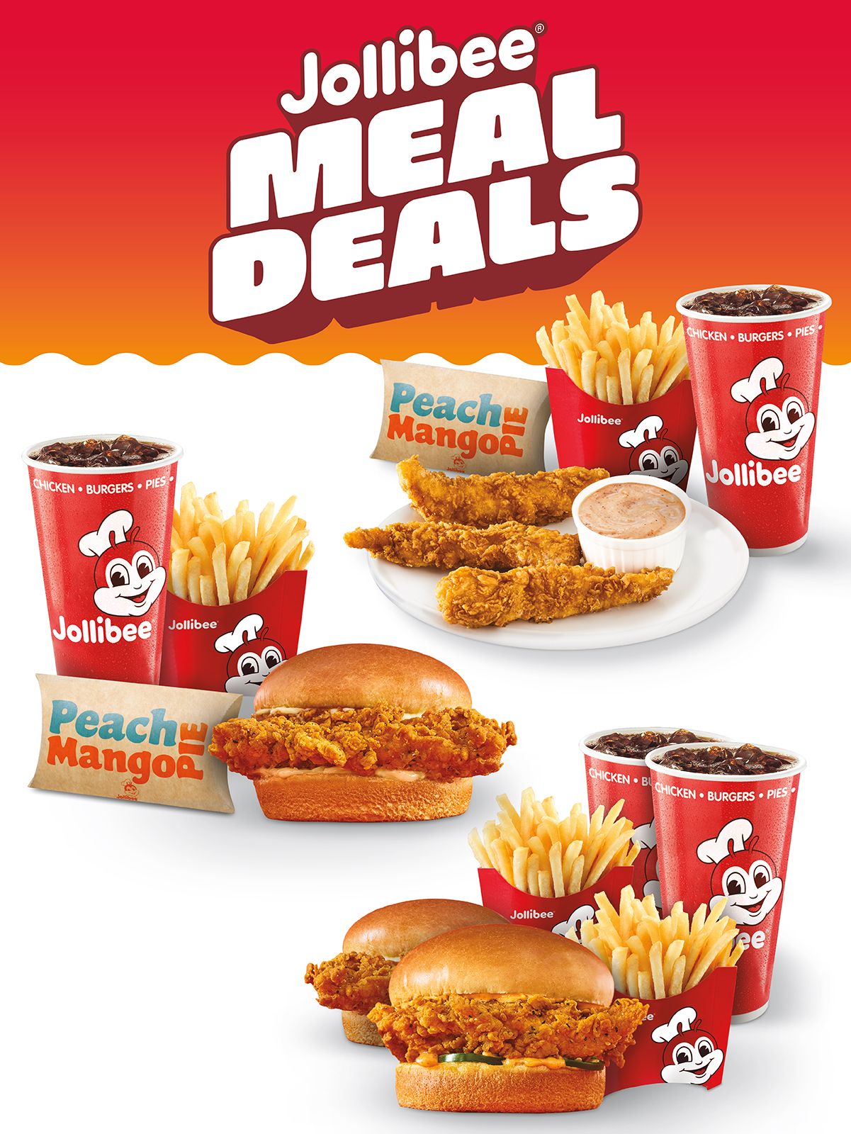 Jollibee Meal Deals on an orange and white background