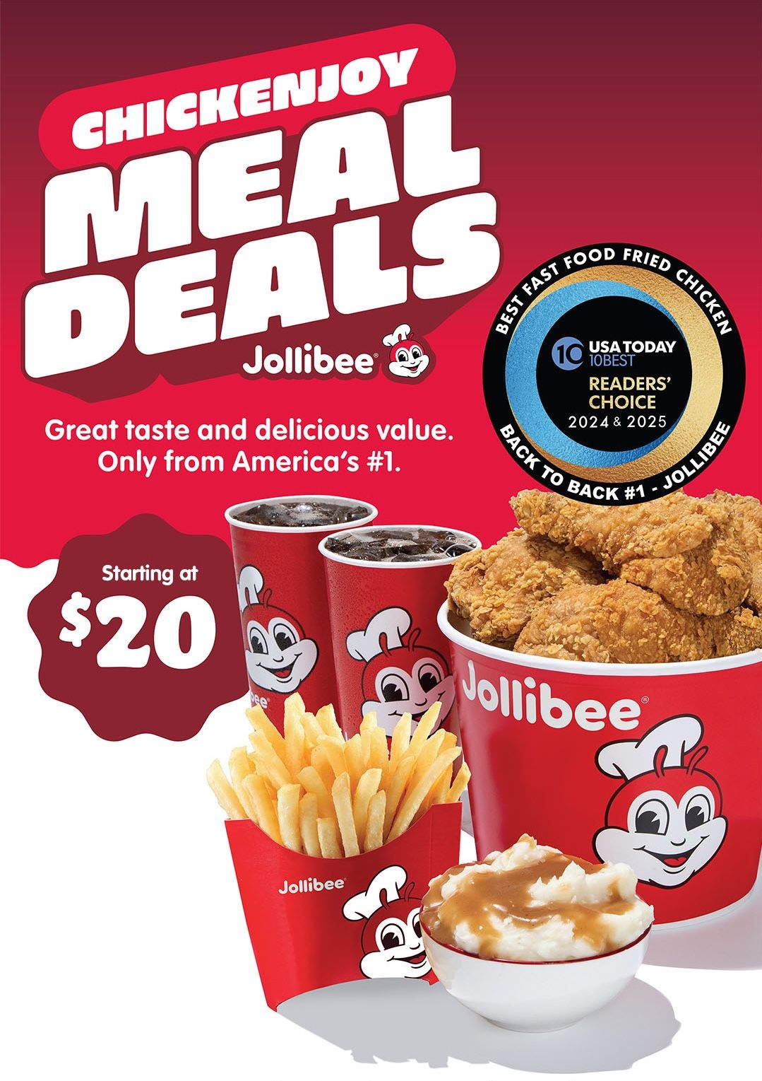 Chickenjoy Meal Deals graphic with a 6pc Chickenjoy Meal Deal on a red background
