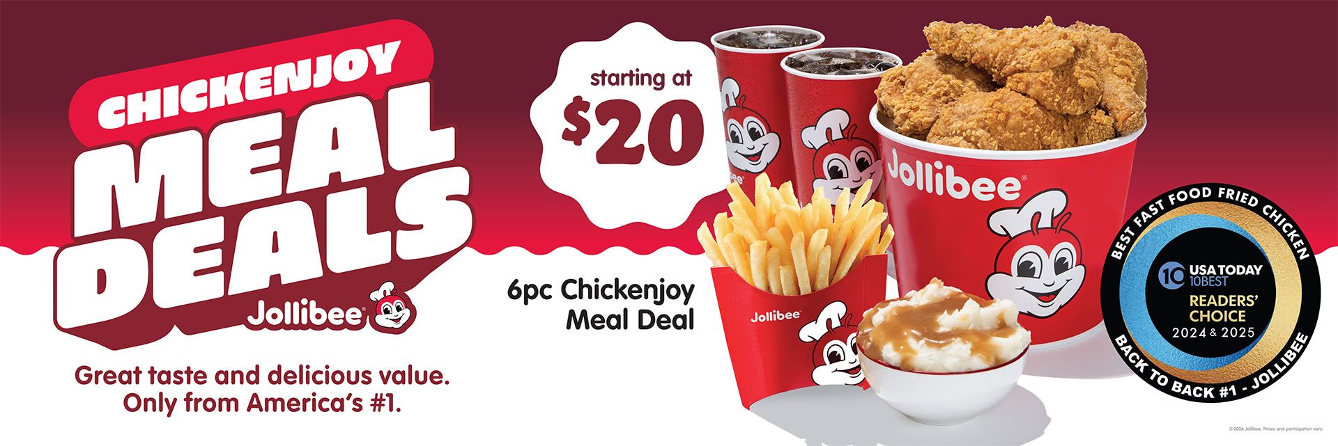 Chickenjoy Meal Deals on a red background