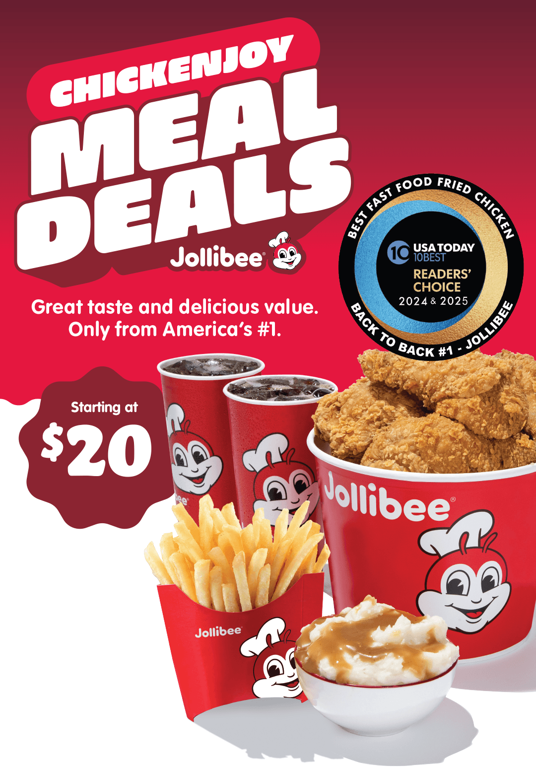 Chickenjoy Meal Deals graphic on red background