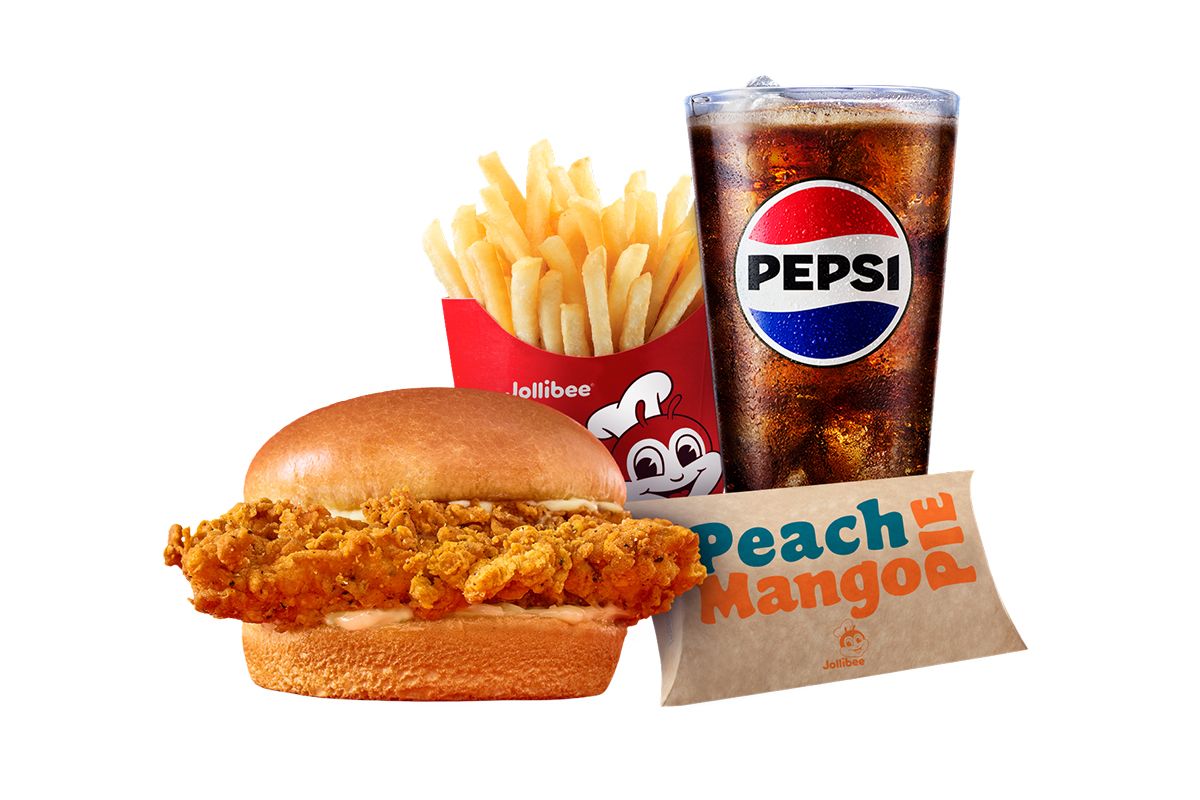 Chicken Sandwich and Pie Meal Deal on a white background
